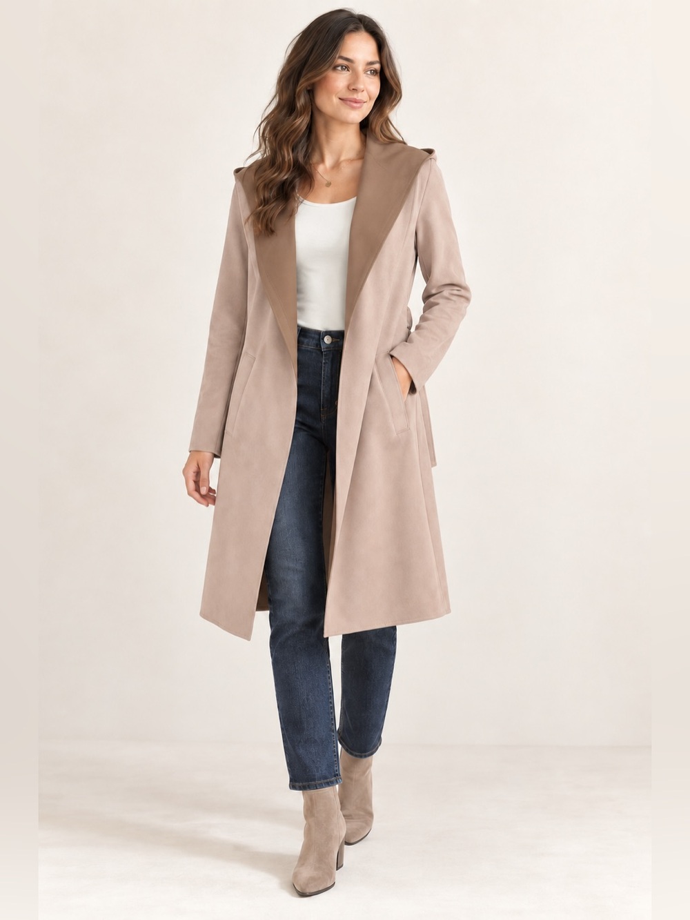 Zara Lightweight Hooded Faux Suede Duster Jacket S NWOT